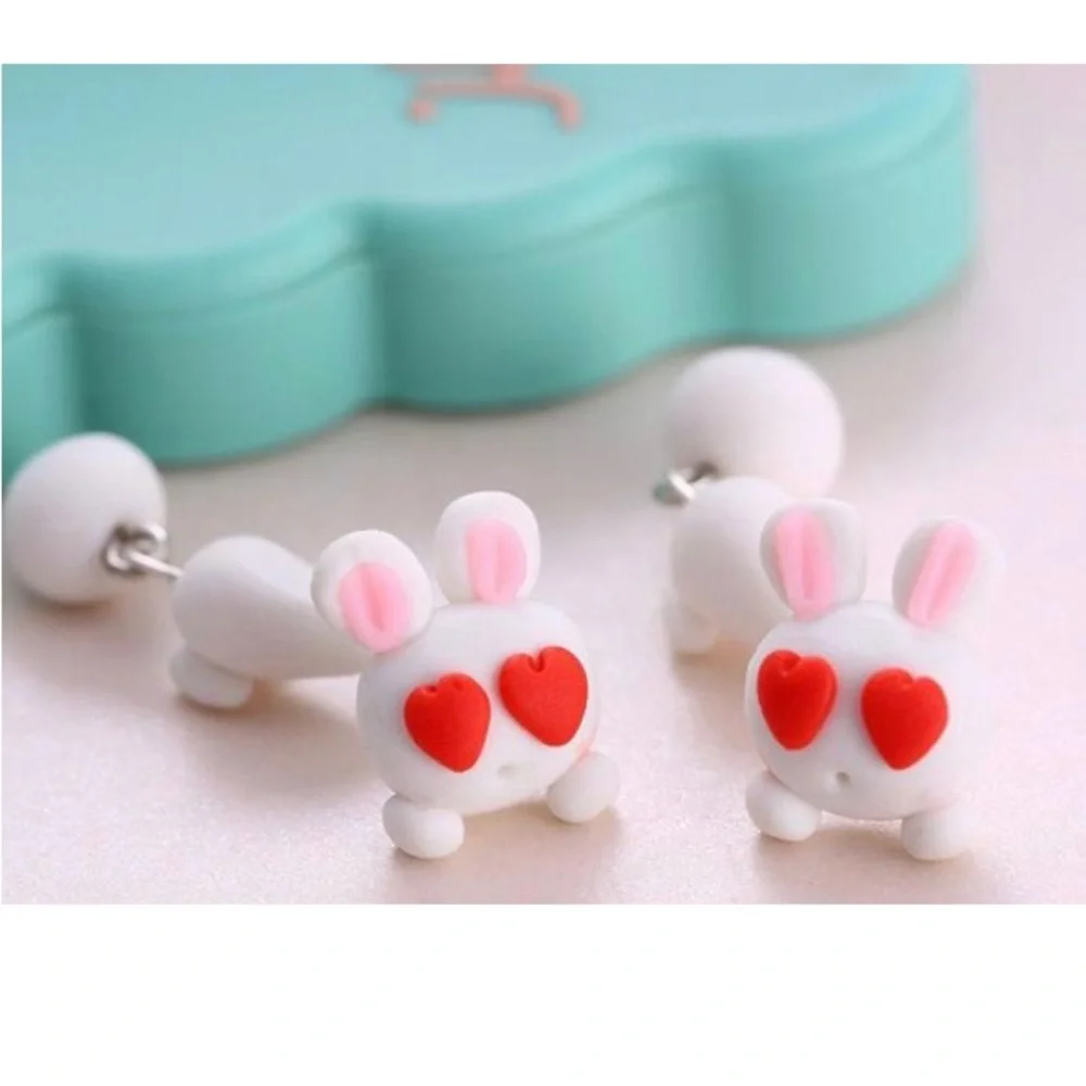Charming Heart-Eyed Bunny Earrings in Red and White  ⭐️🆕⭐️ 2 for $14 item⭐️